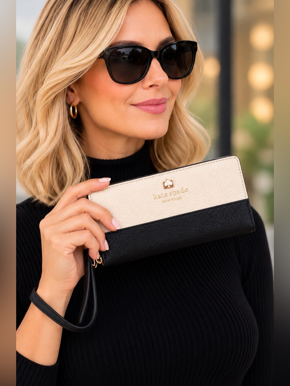 Kate Spade New York Black & Cream Colourblock Wristlet Wallet – Like New!
